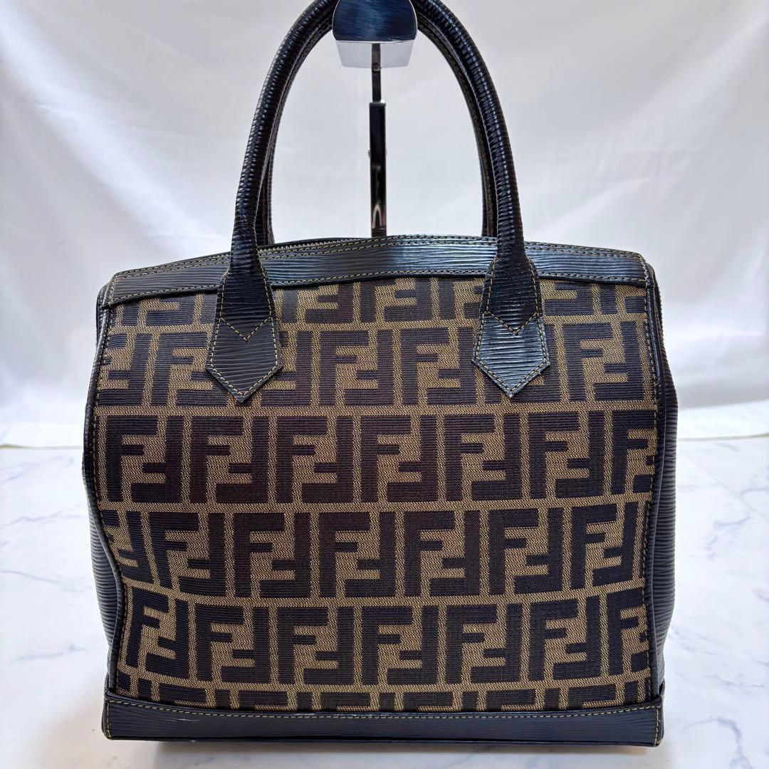 美品 FENDI フェンディ ズッカ柄 ハンドバッグ キャンバス×レザー 茶系