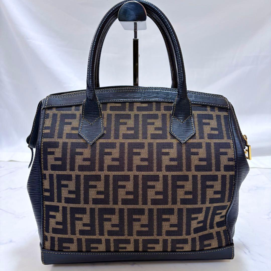 美品 FENDI フェンディ ズッカ柄 ハンドバッグ キャンバス×レザー 茶系