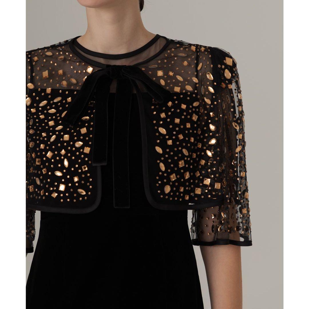 Leja ビジューストーンボレロベロアスリットIラインドレスワンピース