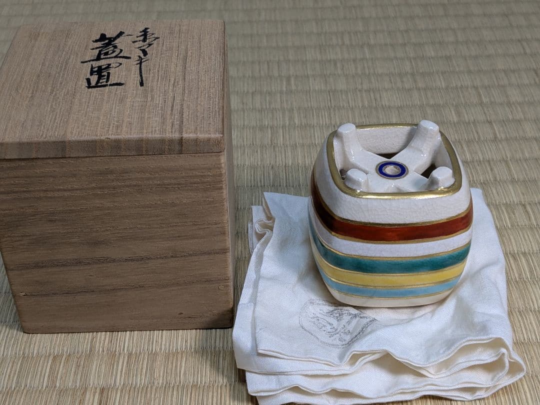 真葛香斎　糸巻蓋置＆久世久宝振出、茶巾筒