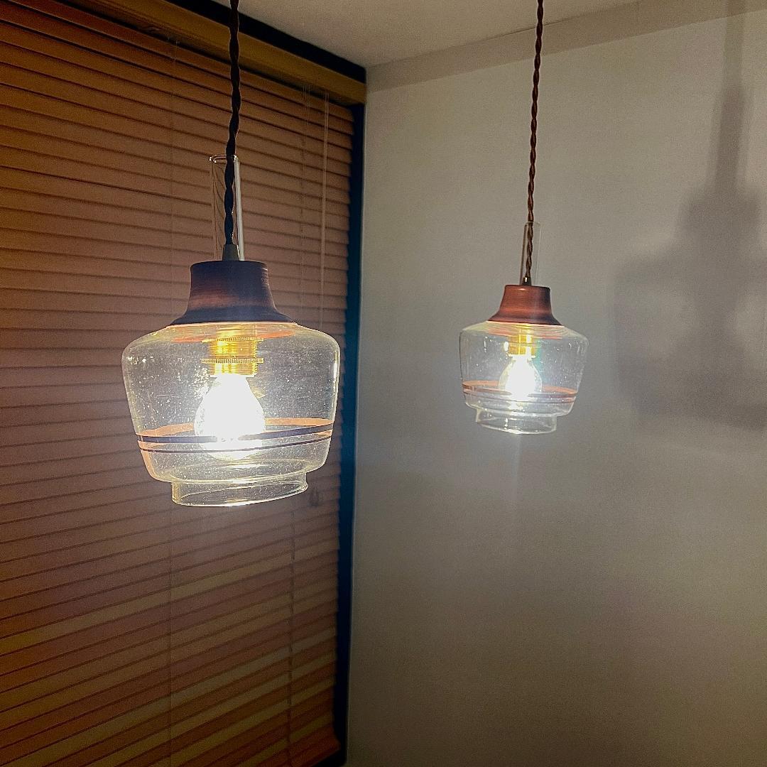 ペンダントランプ ペア ハリオ Hoya 昭和レトロ アップサイクル 照明器具