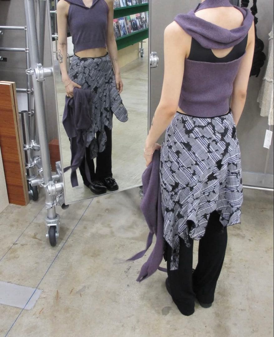 【PERVERZE】Check and Lace Jaggedhem Skirt