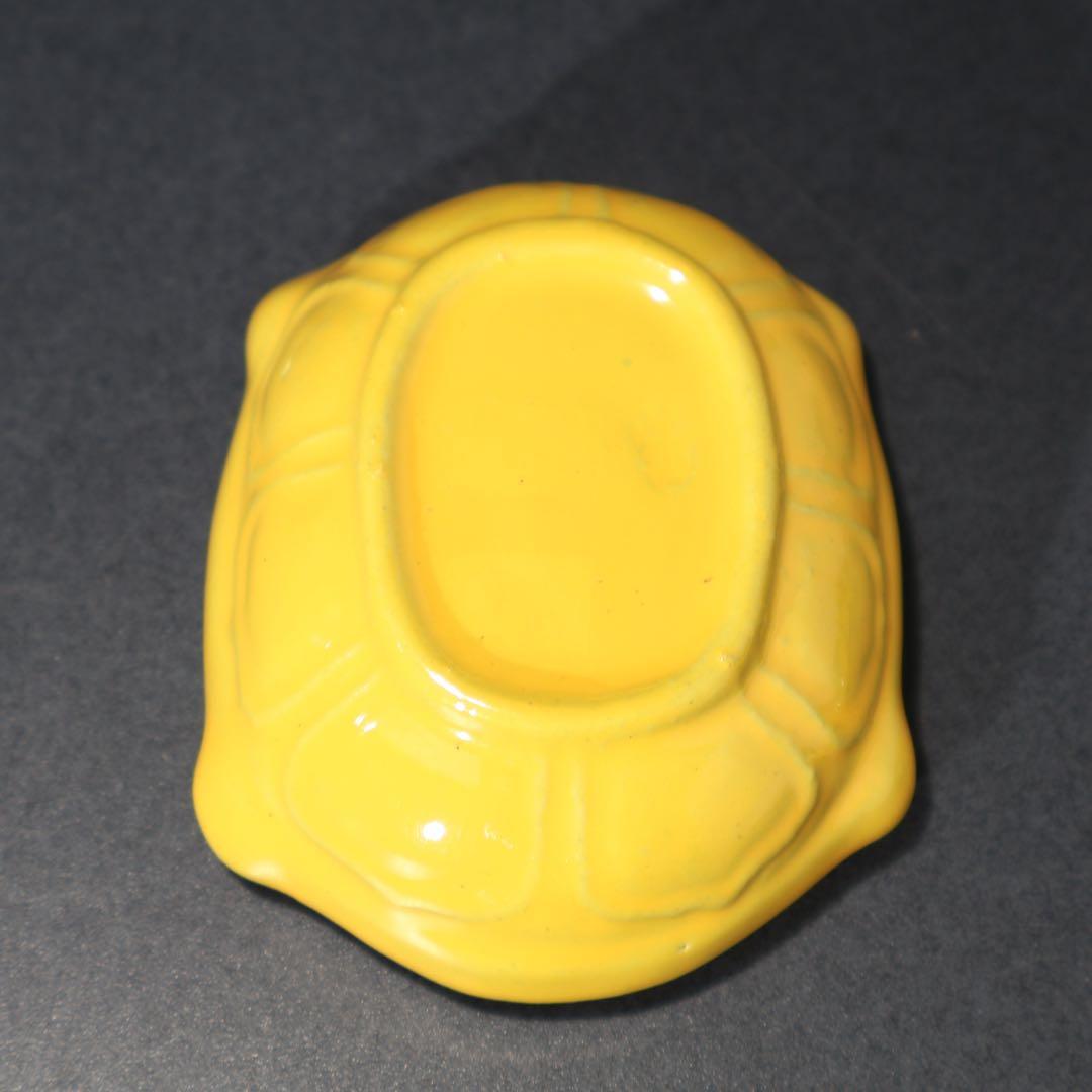 【茶道具】香合　亀　黄交趾　真清水蔵六　共箱　R1569ダN