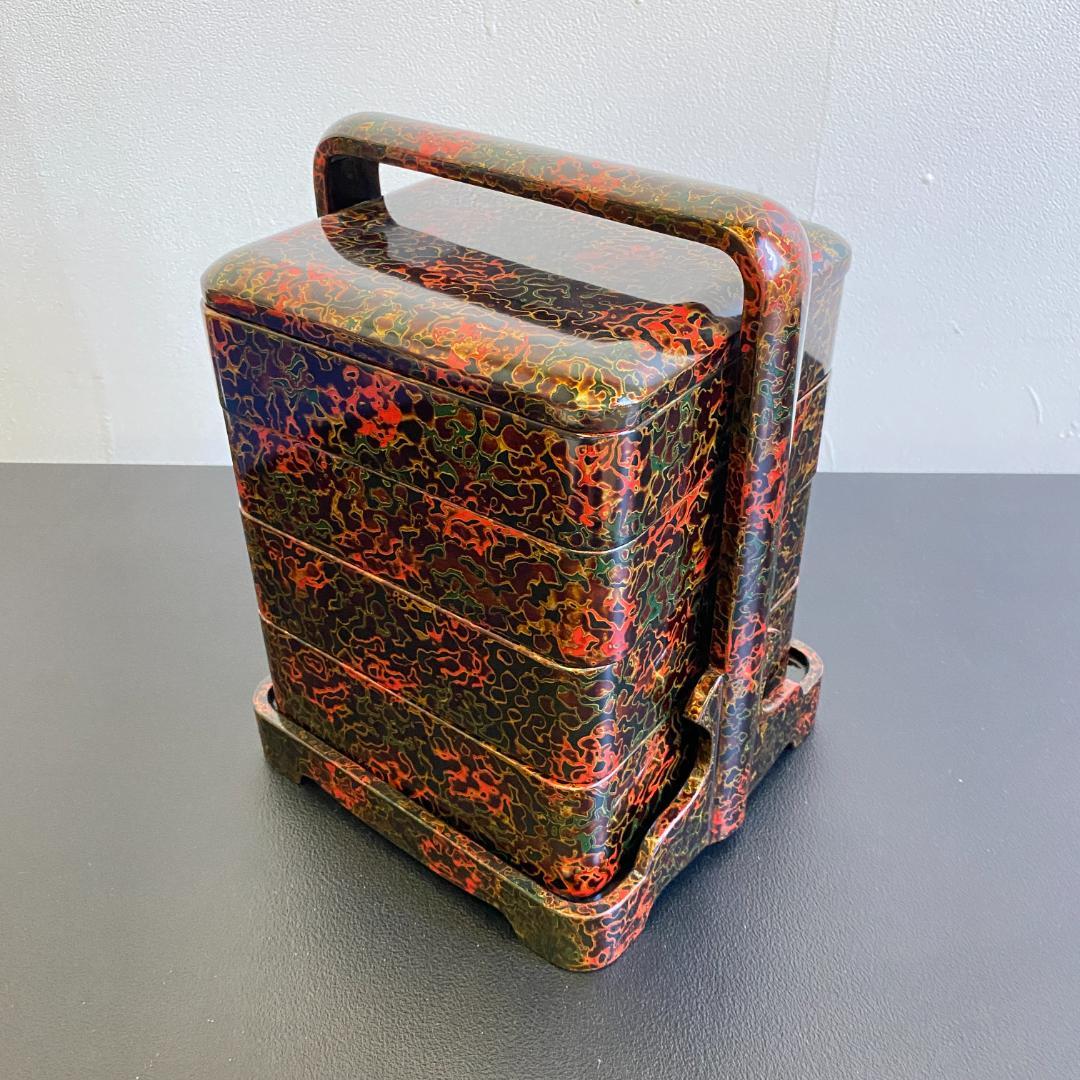 津軽塗 漆器 重箱 5.5手提げ四段 漆塗 天然木 外箱 未使用品