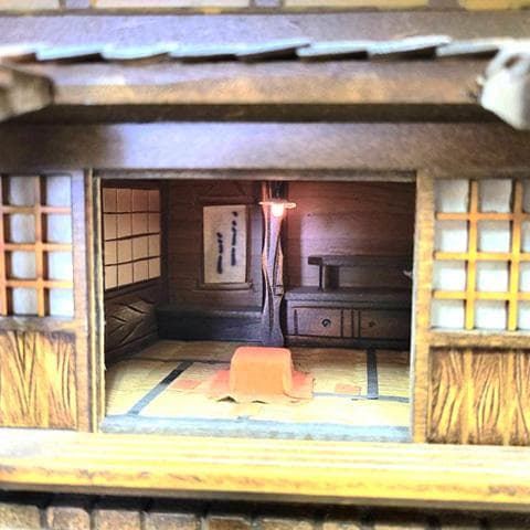 中田順也 作　郷愁のかやぶき古民家　からくりオルゴール　完動品！