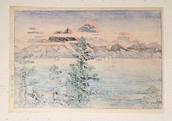 新版画新日本八景の内の肥前雲仙岳の1枚売り（大判)川瀬巴水画、昭和2年～3年出版