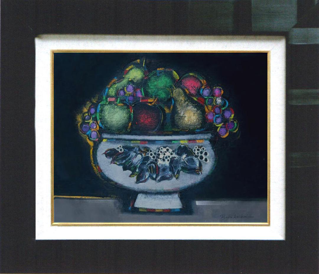 油絵 絵 絵画 インテリア 額付(青緑＋金色の枠uF6-062004 静物果物