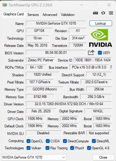 グラフィックボード・グラボ・ビデオカード NVIDIA GeForce GTX1070
