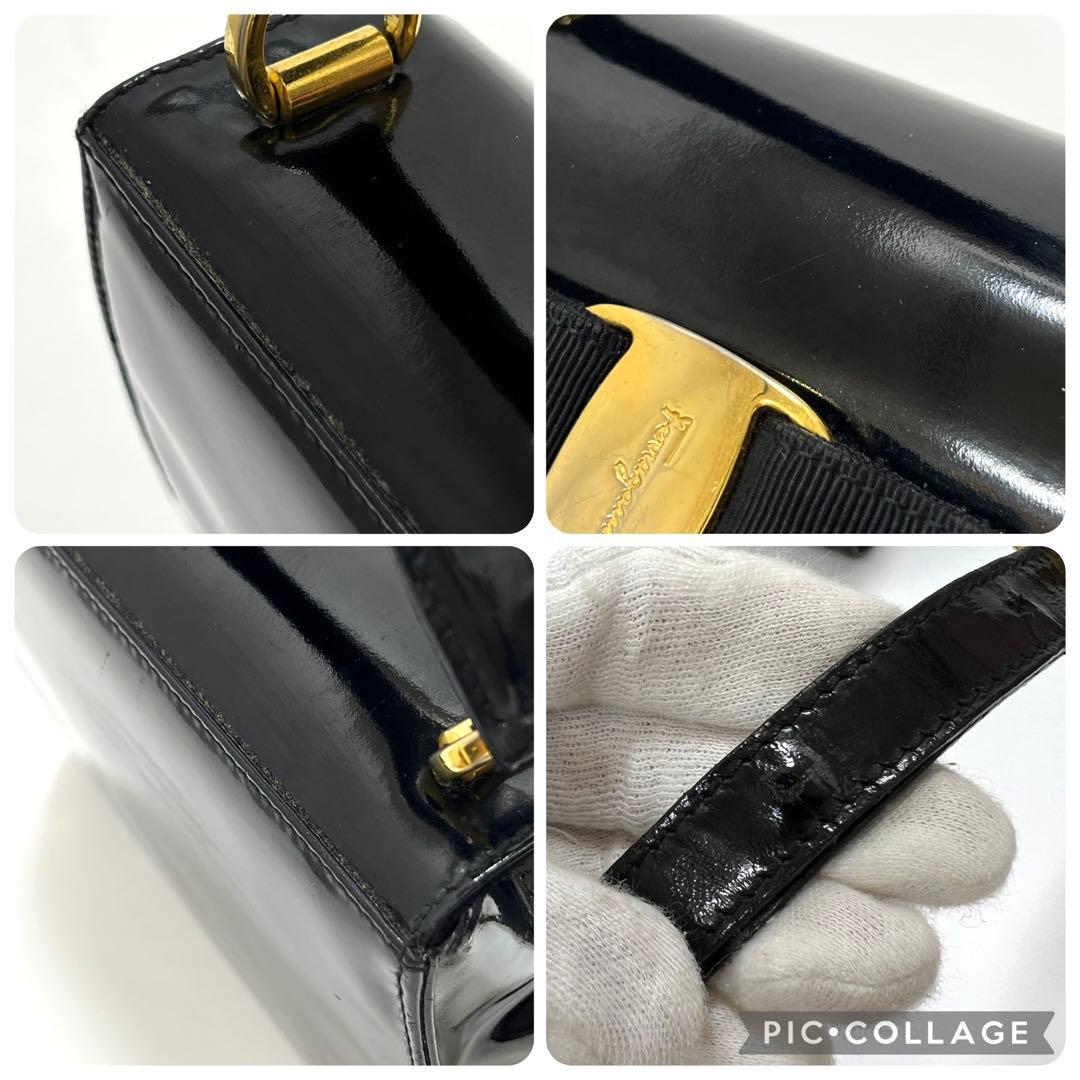 フェラガモ　ショルダー ハンドバッグ　2WAY　ヴァラリボン パテントレザー