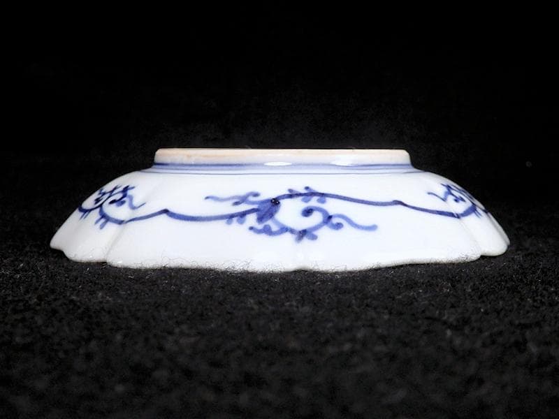 大聖寺伊万里　窓絵　柘榴　松　梅　菊花四方襷紋の図　４寸皿　５枚　AS-fbjf