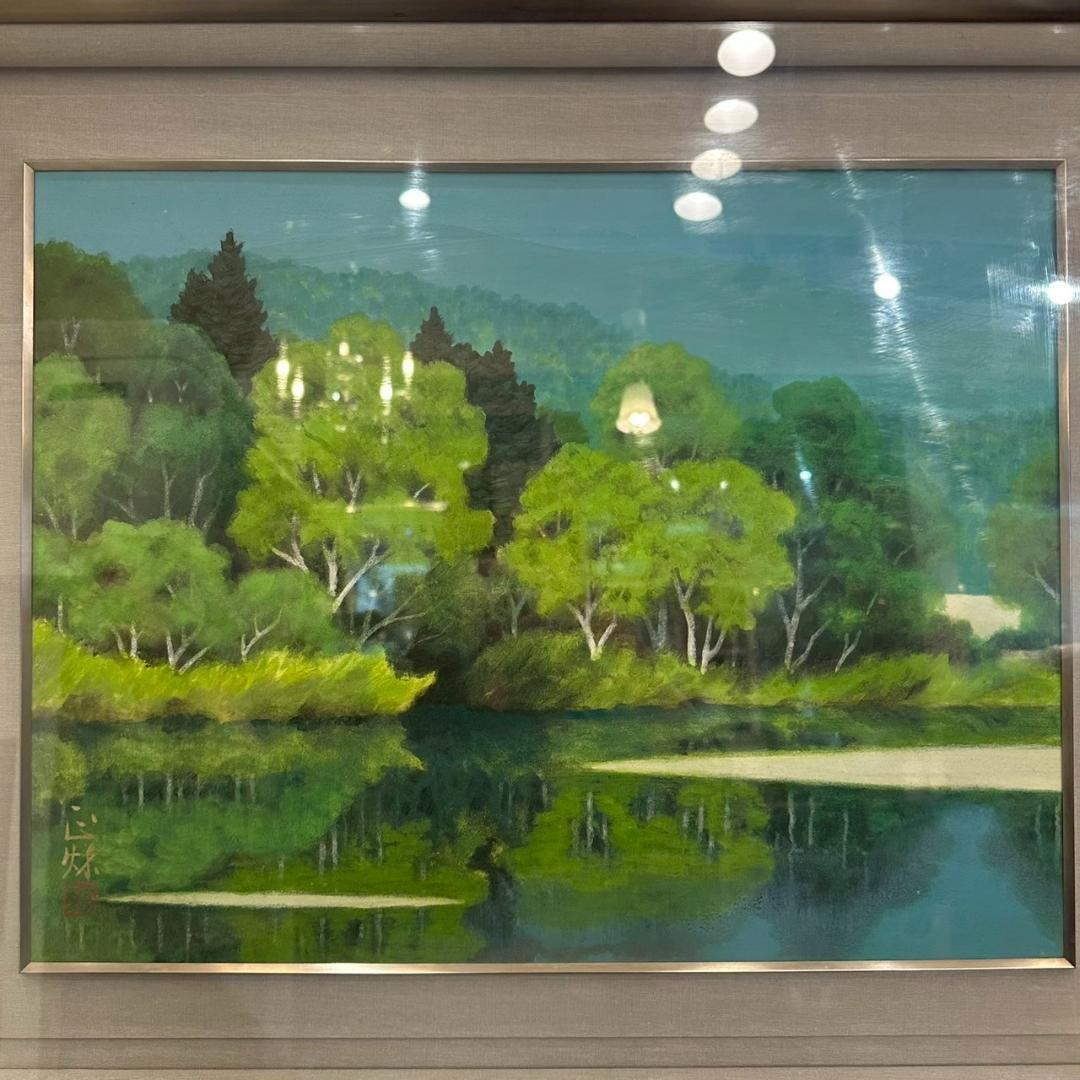 iΦ【真作】箱崎正秋 山湖 共シール 絵画 日本画 10号 肉筆 美術品