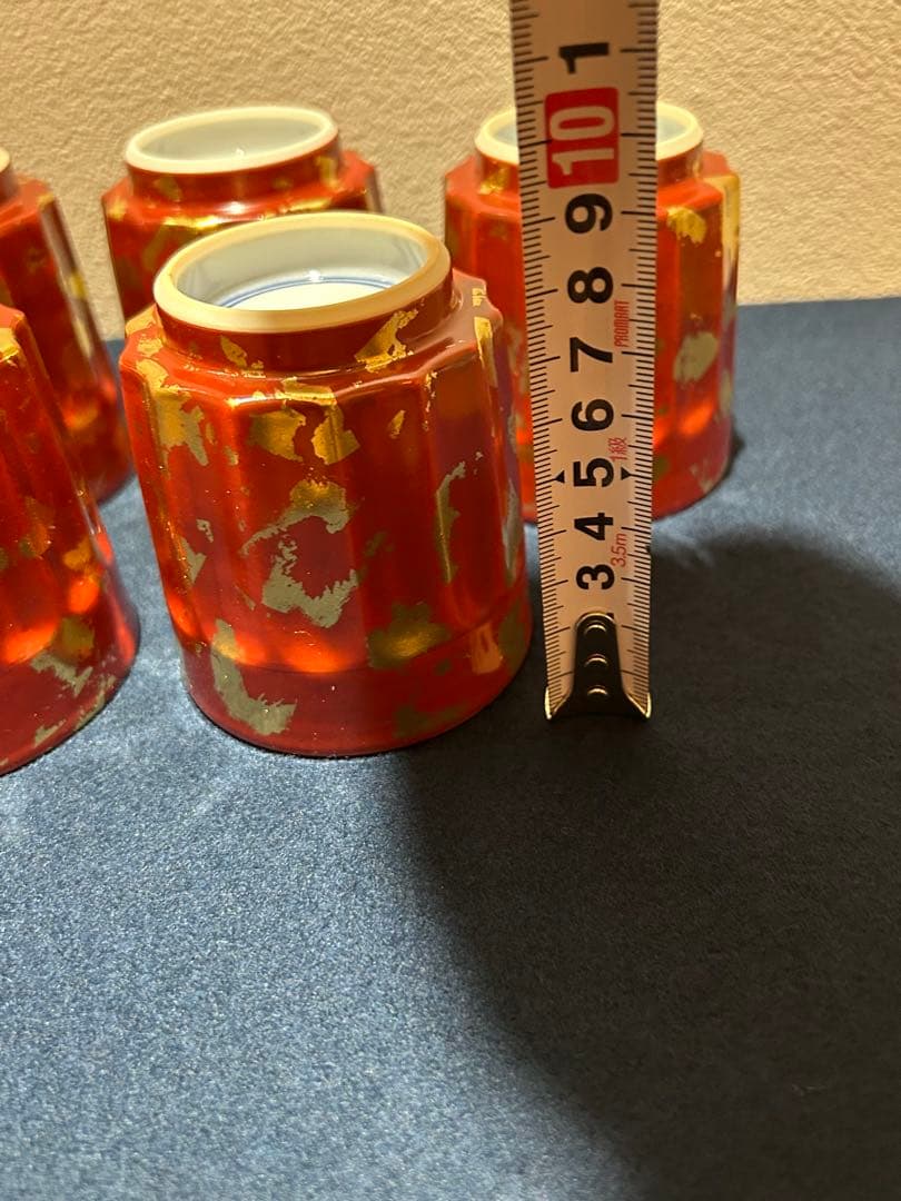 松谷窯/赤地金箔散 湯呑み五客