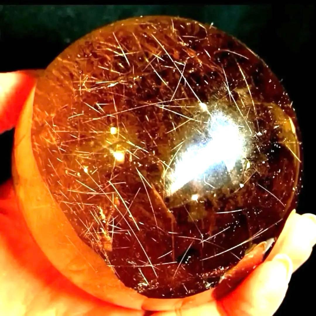 超特大　75mm ゴールドスモーキールチルクォーツ　金針水晶　パワーストーン