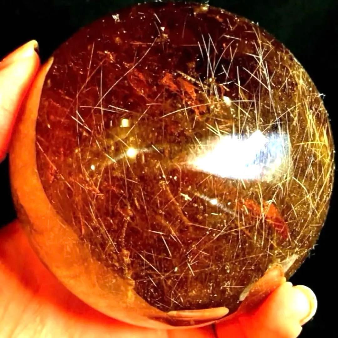 超特大　75mm ゴールドスモーキールチルクォーツ　金針水晶　パワーストーン