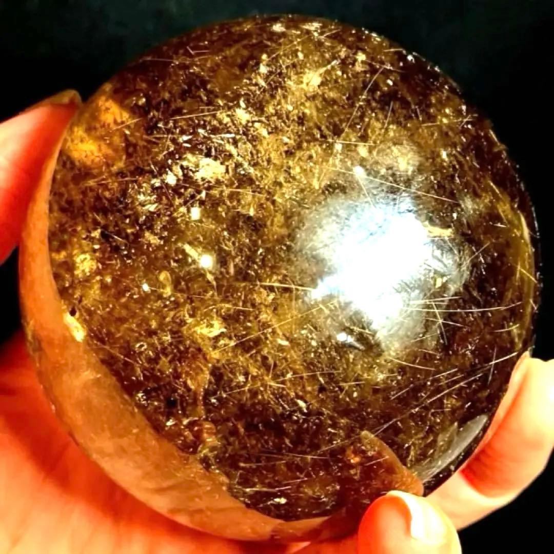 超特大　75mm ゴールドスモーキールチルクォーツ　金針水晶　パワーストーン