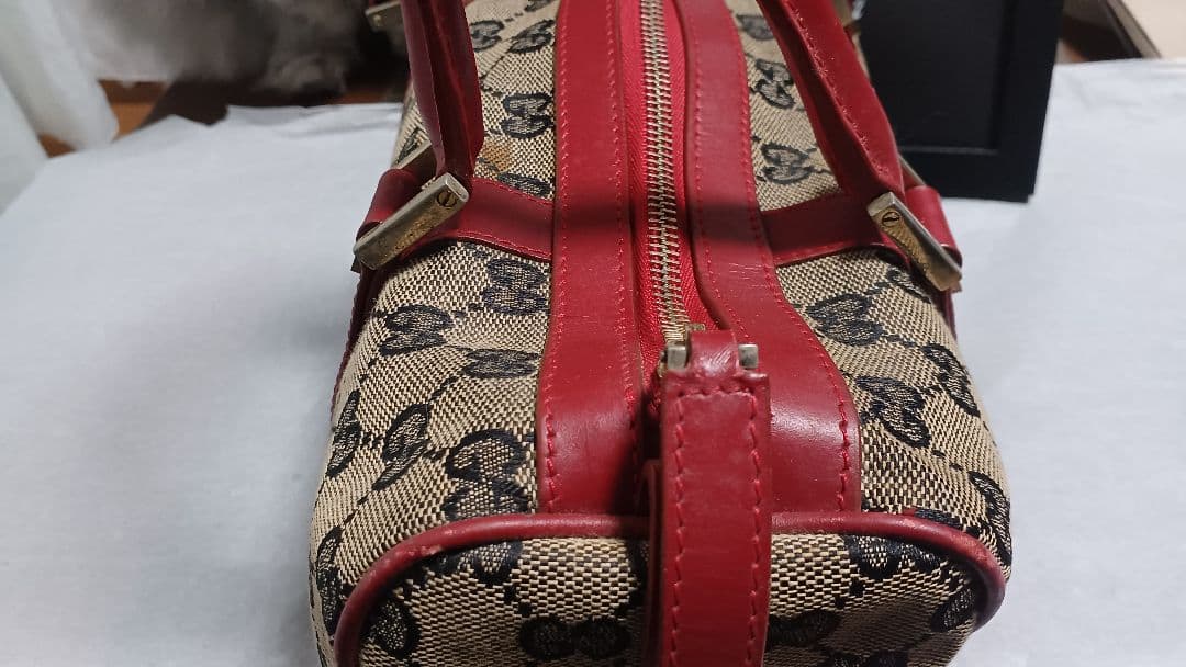 GUCCI ロゴ柄 ハンドバッグ ベージュ/レッド