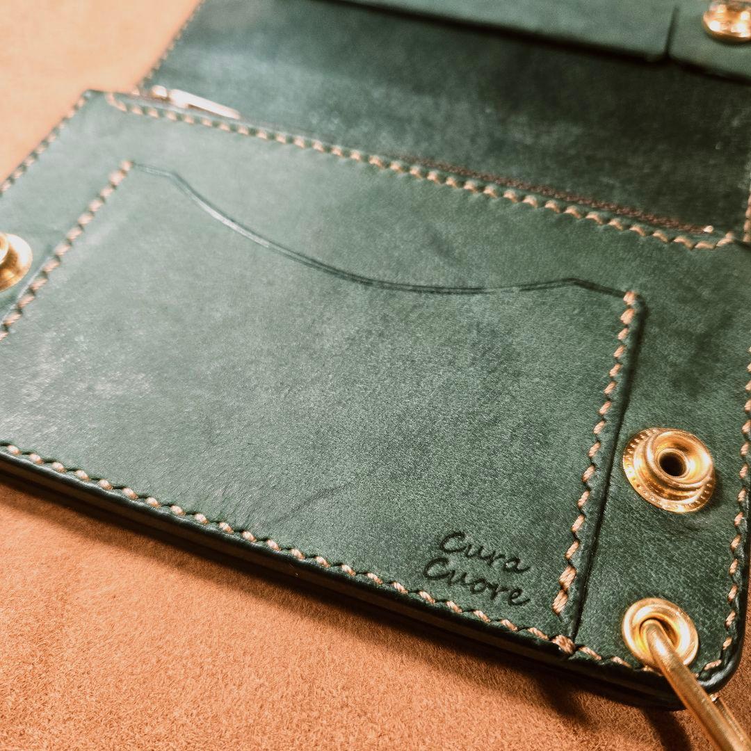 258ミドル　トラッカーウォレット イタリアンレザーTEXAS【グリーン】