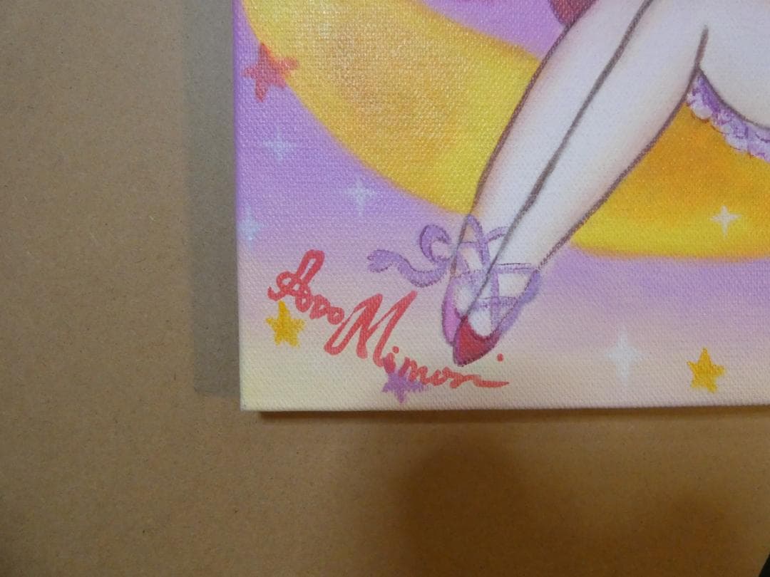 メル95309　油絵　額付き　水森亜土　 F6 【　人物　】手描き