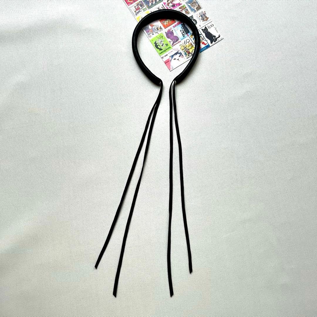 極美品　21/AW　フミエタナカ レザーフリンジヘッドバンド　カチューシャ　黒