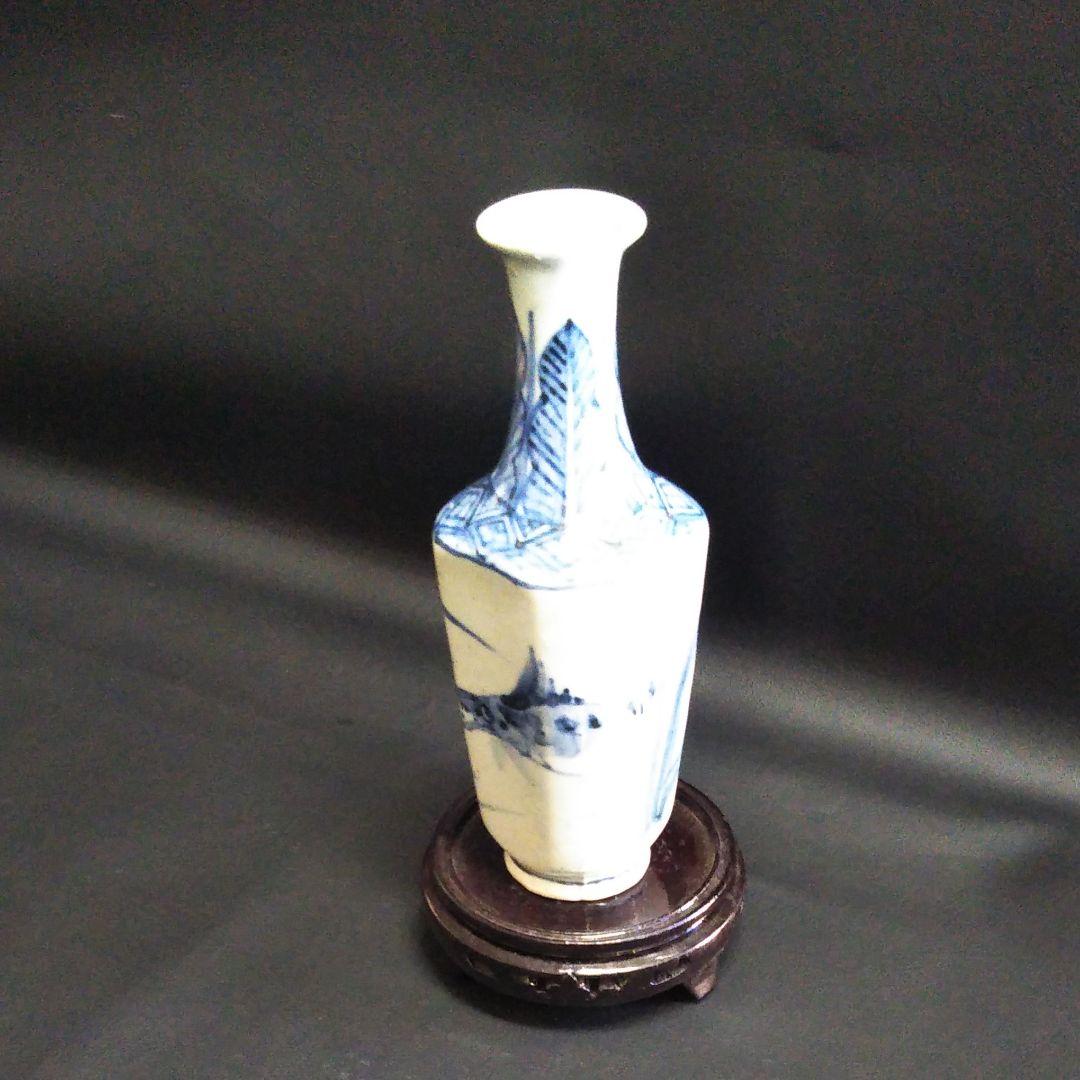 ※中国古美術/青花魚藻紋四方長頸瓶/元代/