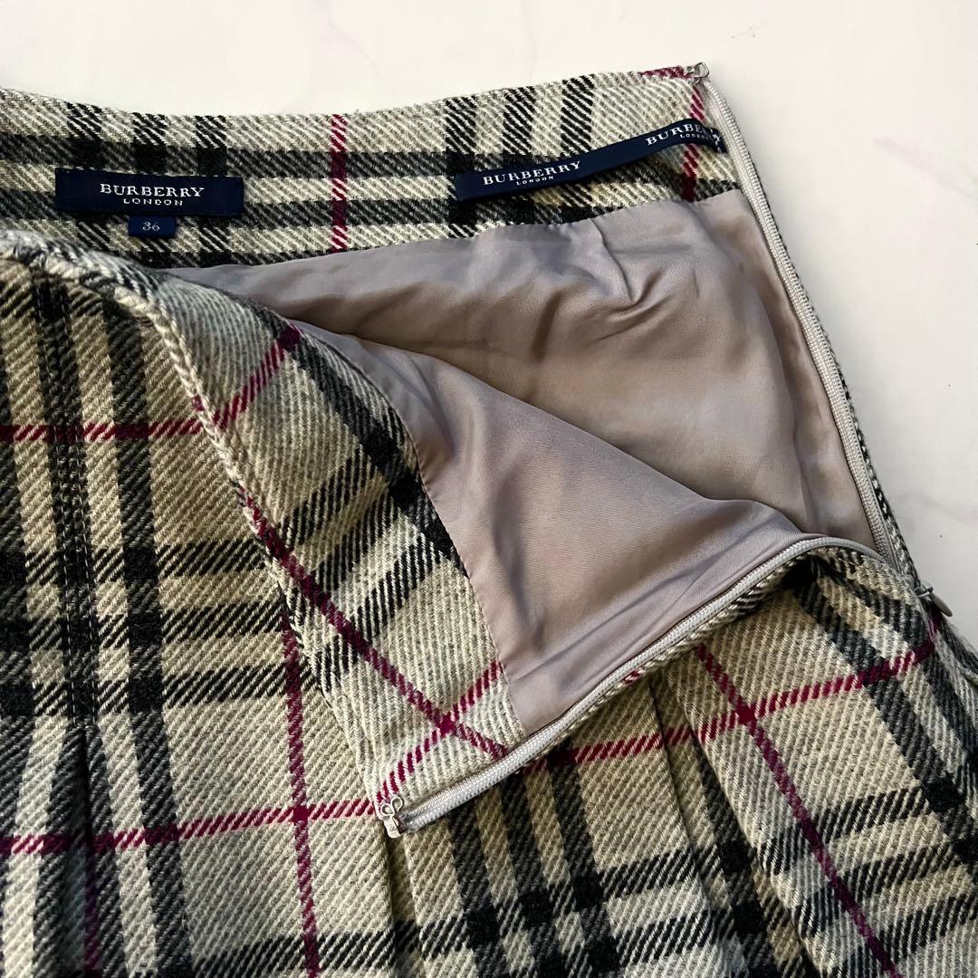 バーバリーロンドン アルパカ混 ウール プリーツスカート ノバチェック36