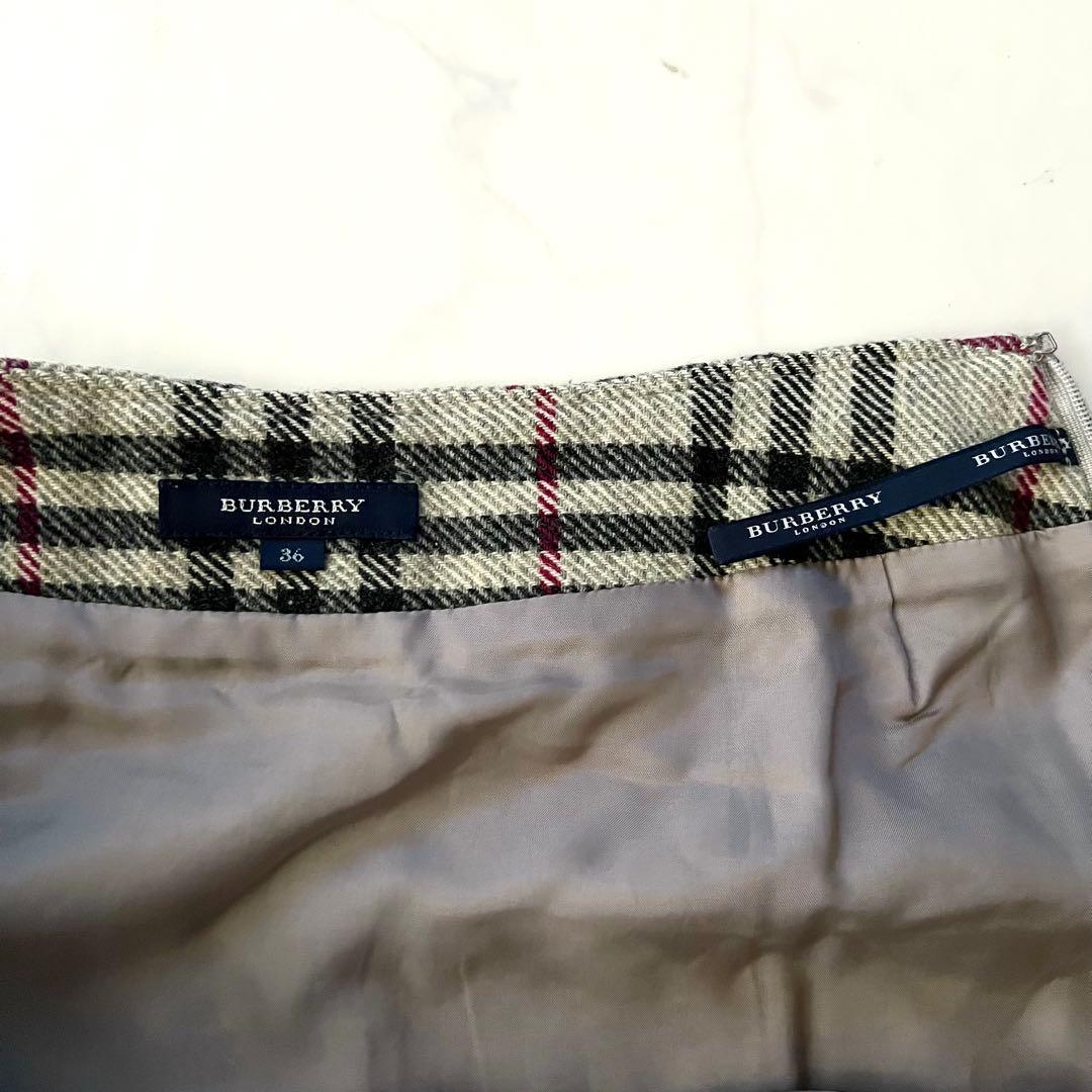 バーバリーロンドン アルパカ混 ウール プリーツスカート ノバチェック36