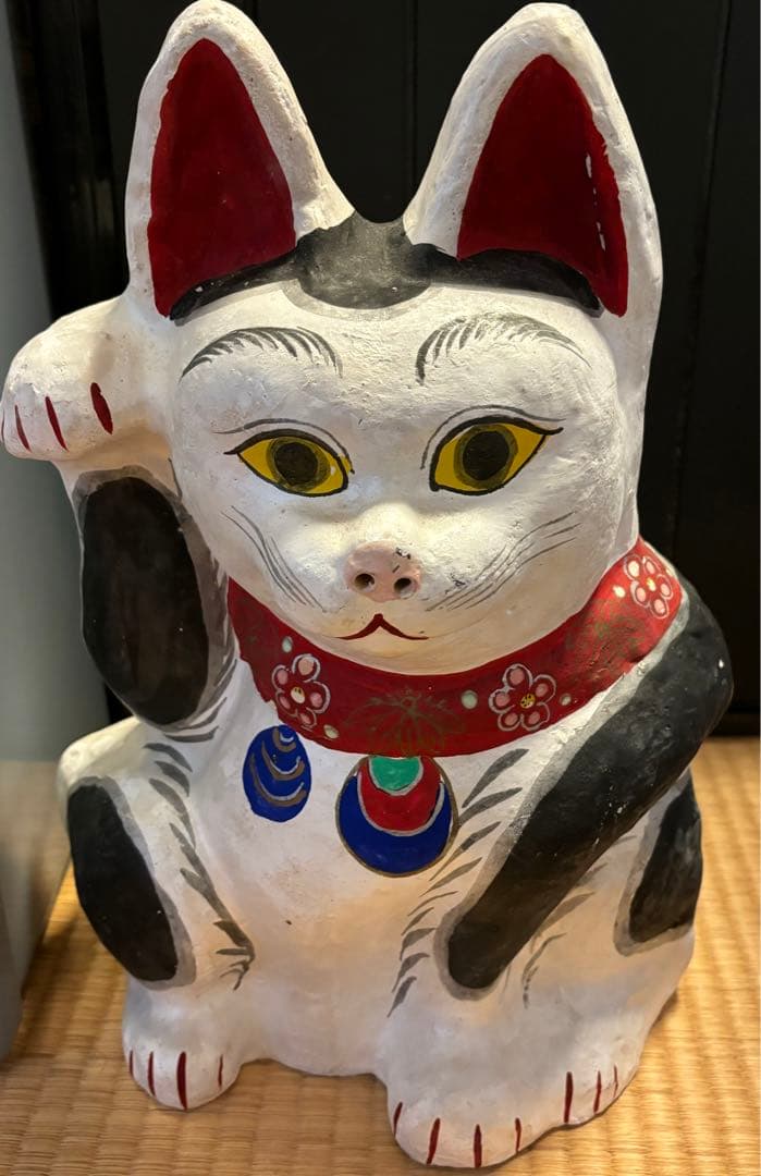 郷土玩具　招き猫(白)特大　まねきねこ　起人形　中島一夫