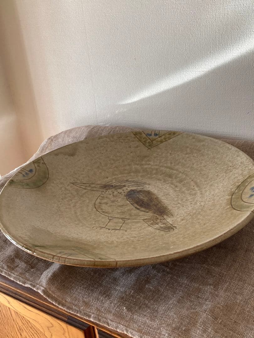 ［新品未使用] 民藝窯 岩殿寺窯大皿　＊野鳥のお好きな方に！