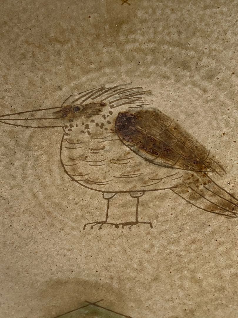 ［新品未使用] 民藝窯 岩殿寺窯大皿　＊野鳥のお好きな方に！