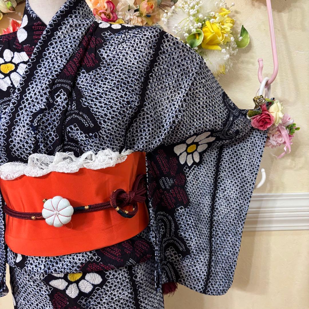 有松鳴海絞り伝統工芸❤️半幅帯レース つまみ細工ハンドメイド帯留め5点セット‼️秀品