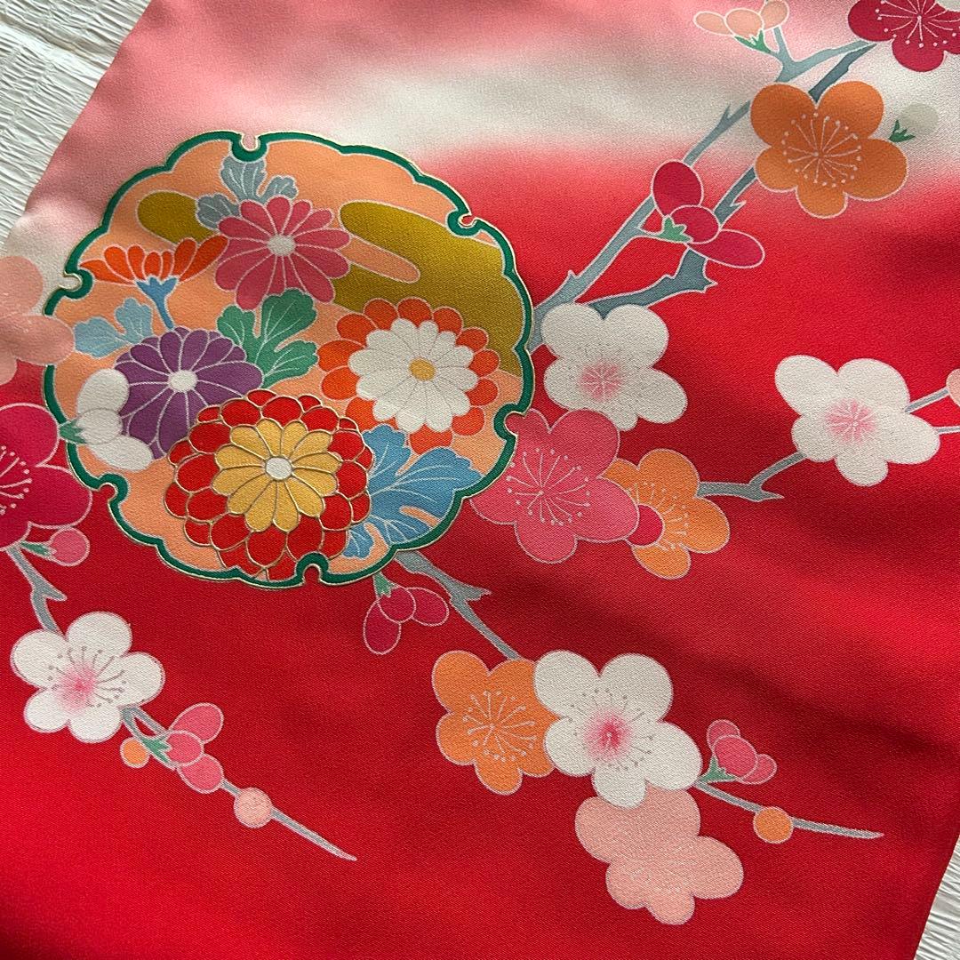 七五三 3歳 総絞り 被布 着物 絹 三歳 赤 草履 753 女の子 友禅染