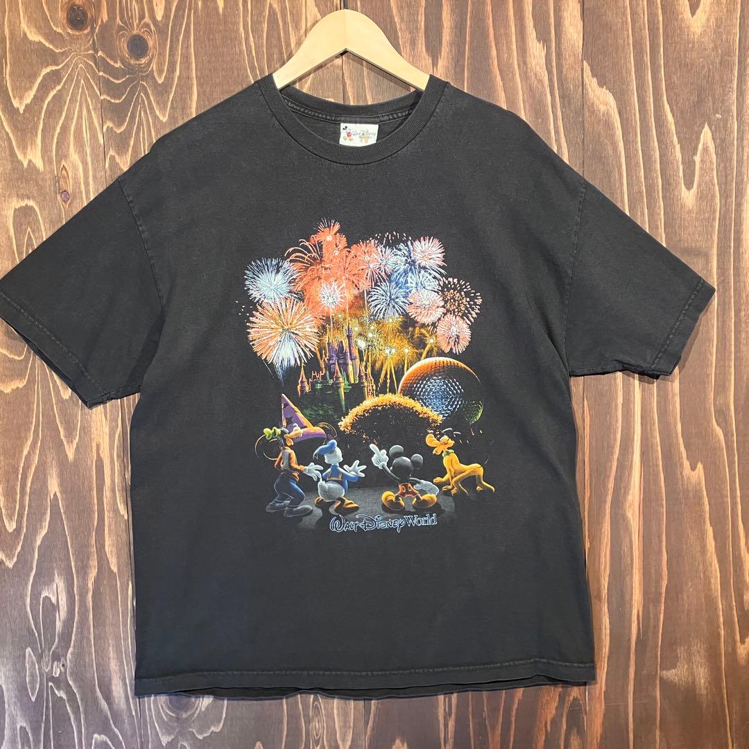 ディズニー　ミッキー tシャツ ブラック　XL 花火　ドナルド　グーフィー