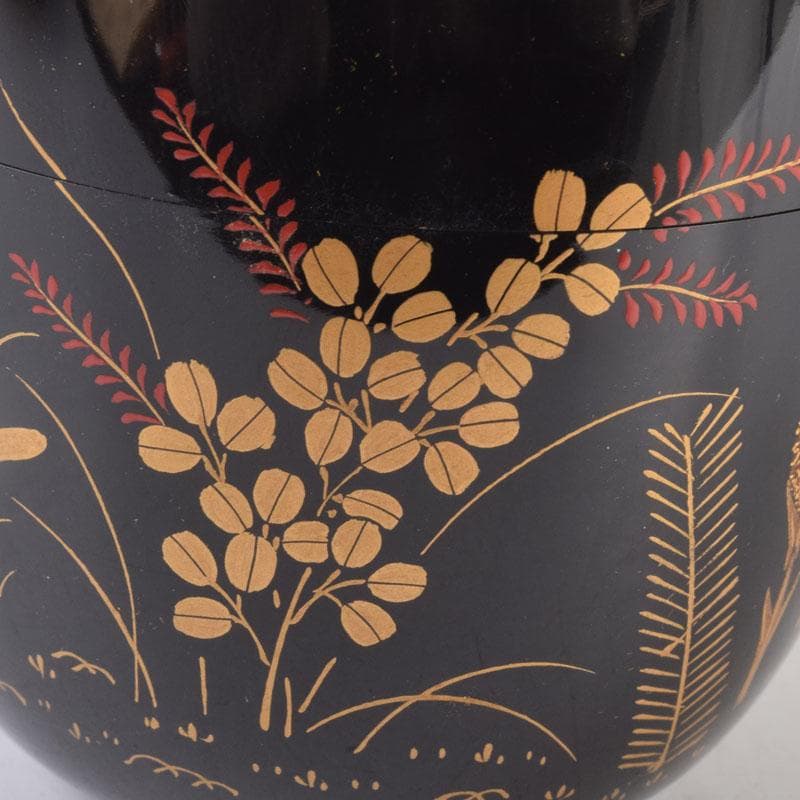 茶道具　黒塗　四季花草蒔絵　棗　共箱　V　8530