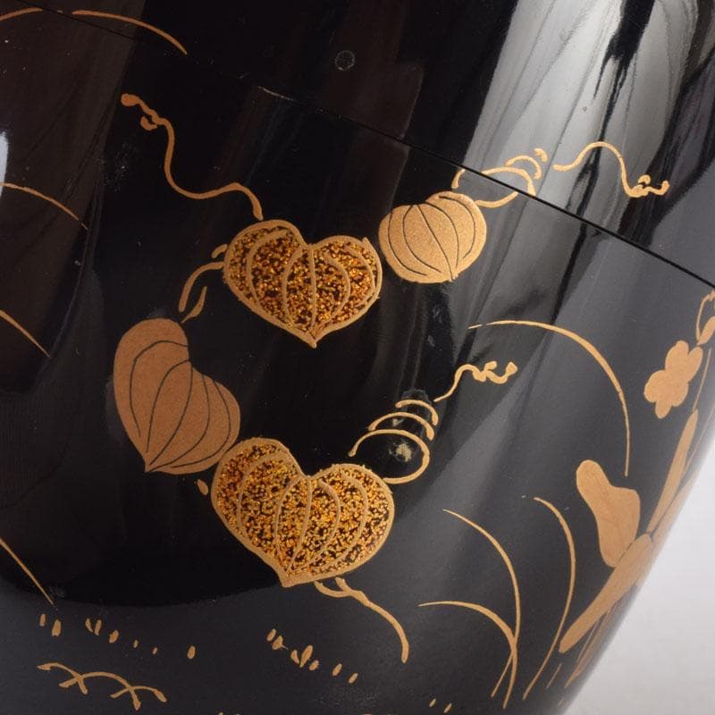 茶道具　黒塗　四季花草蒔絵　棗　共箱　V　8530