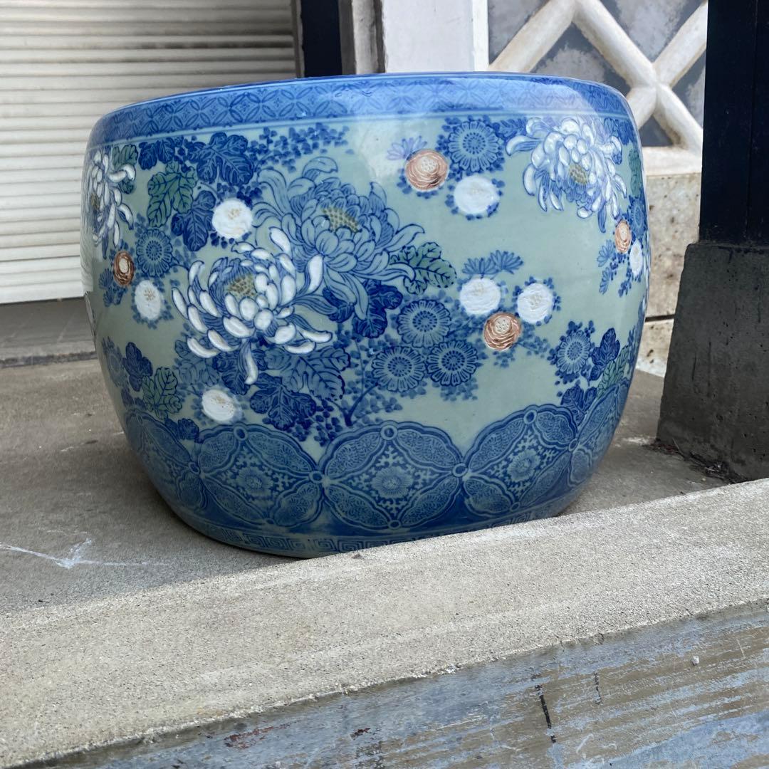 作名有り　染付草花文火鉢