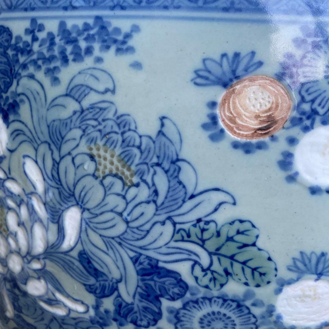 作名有り　染付草花文火鉢