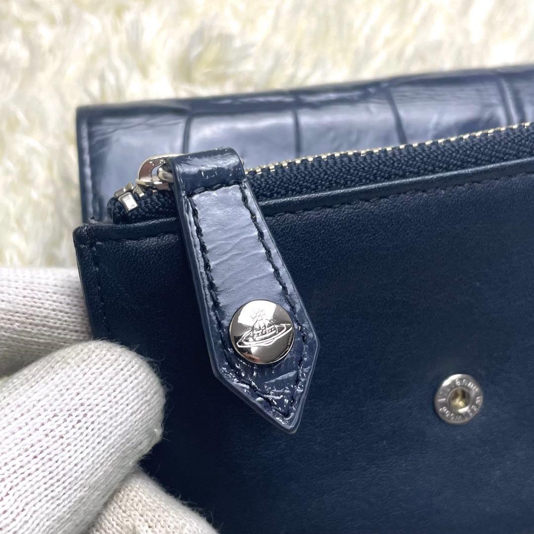 ヴィヴィアンウエストウッド 三つ折り財布 クロコ型押し ネイビー