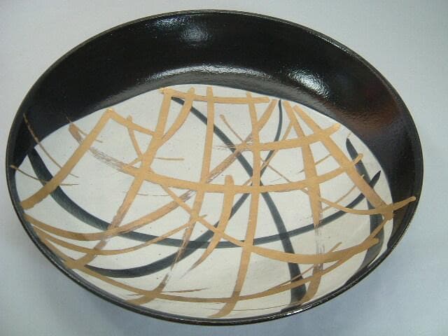 鉢■武蔵野盛鉢【陶祥窯作】招月庭陶 所・黒釉 金彩 大鉢 お茶道具 菓子器■