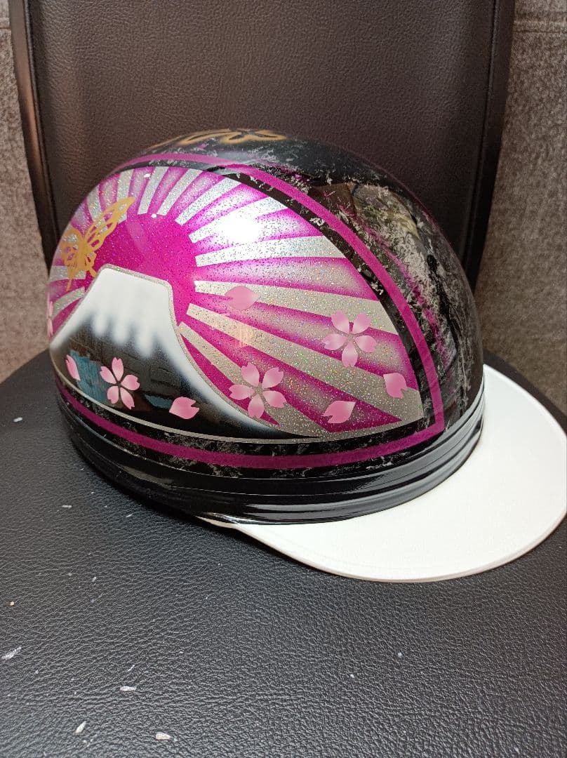 カスタムコルク半　Candyピンク富士日章　七色ラメ　蝶塗装　文字変更無料