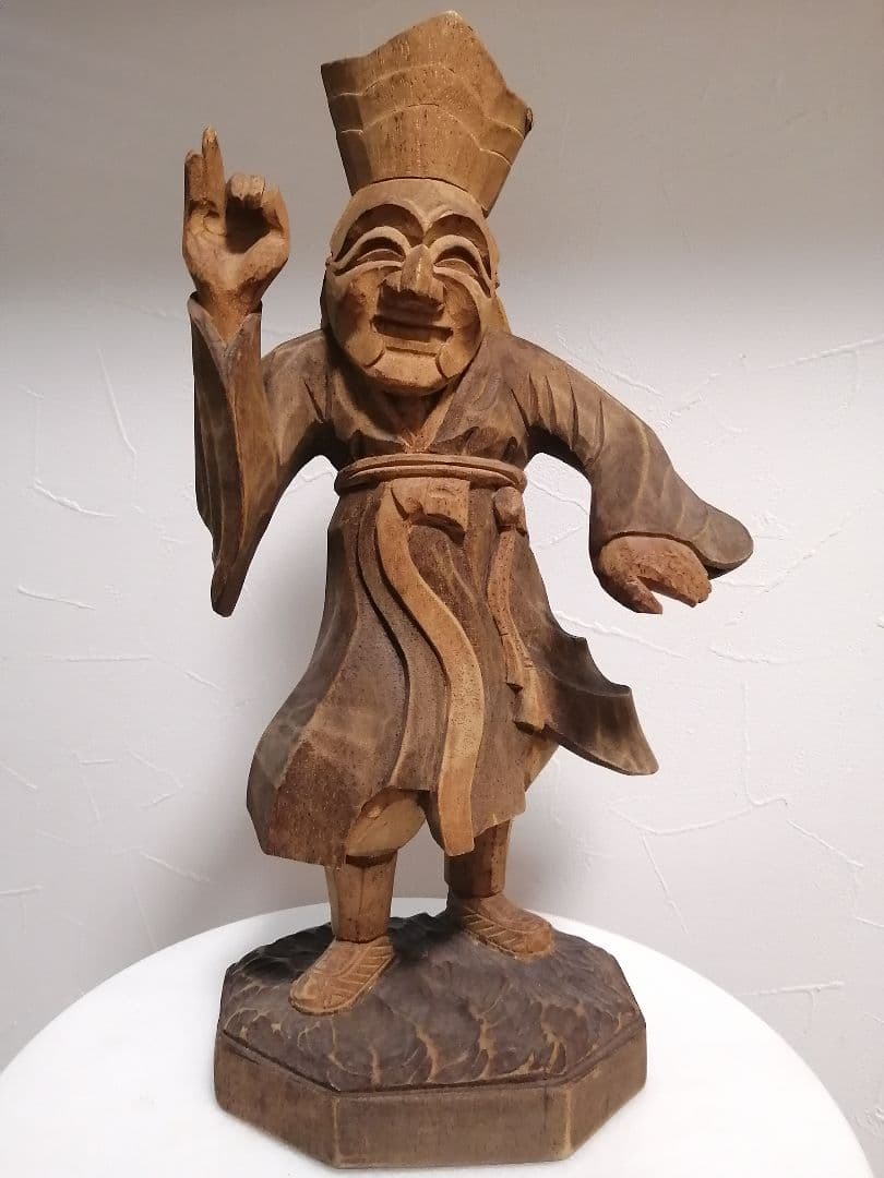 李朝 朝鮮 木彫 彫刻 翁 木像 37cm