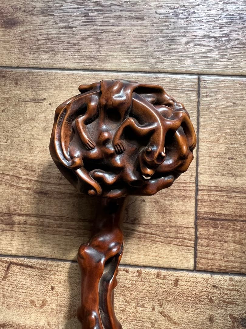 古美術 如意彫刻 木製 L-29cm