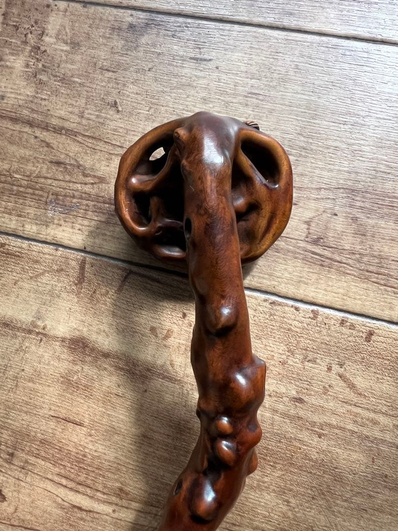 古美術 如意彫刻 木製 L-29cm