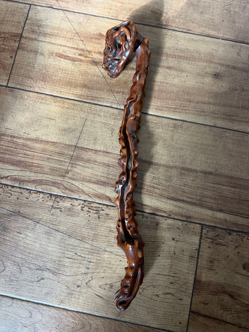 古美術 如意彫刻 木製 L-29cm