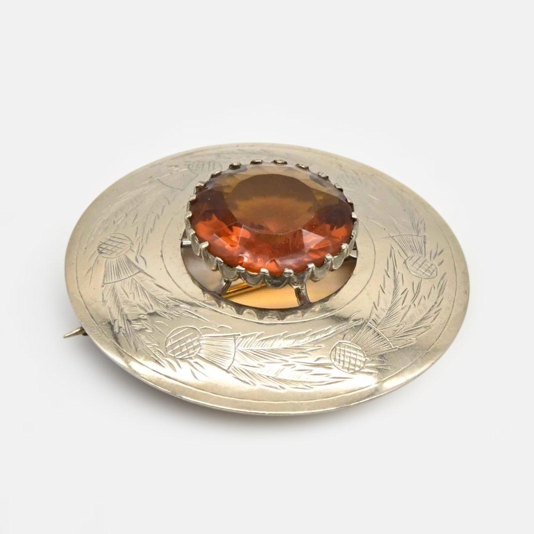 スコットランドのブローチ キルトの留め具 アザミ 水晶　s0917