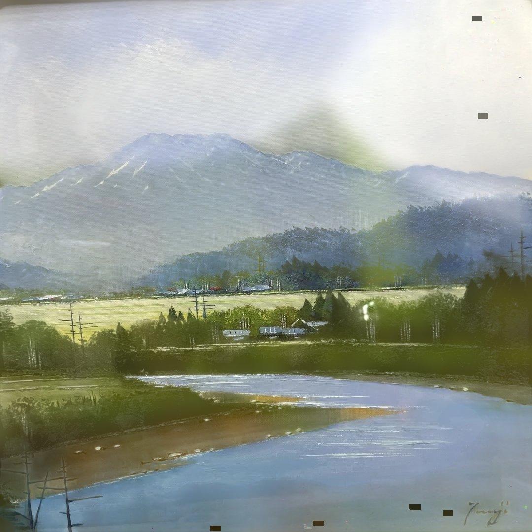 【浅間山麓の早春】木製額縁付き　【真作】絵画　辻京子　油彩８号　RE 7303