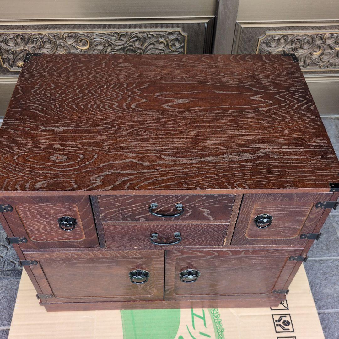 民芸家具調 からくり箪笥 隠し抽斗 ケヤキ/欅杢目 小箪笥