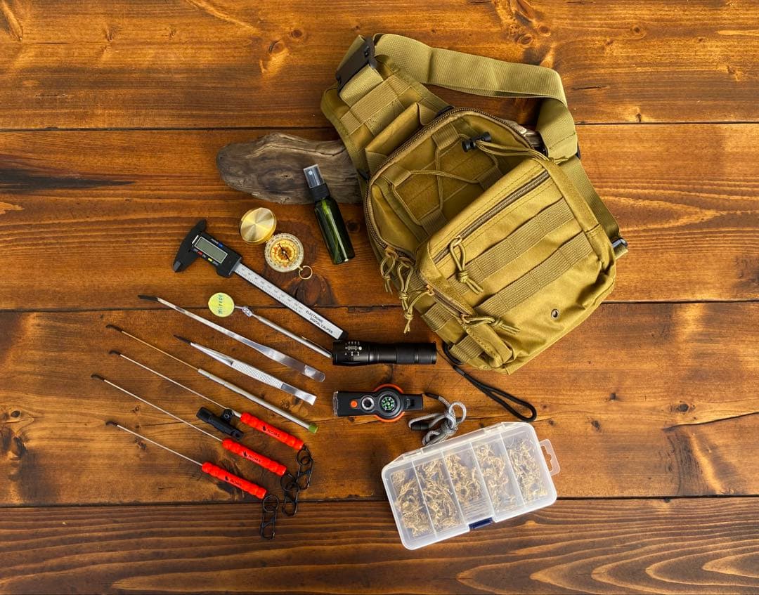 クワガタ採集セット　オレンジ　オリジナル掻き出し棒　デジタルノギス　採集ケース