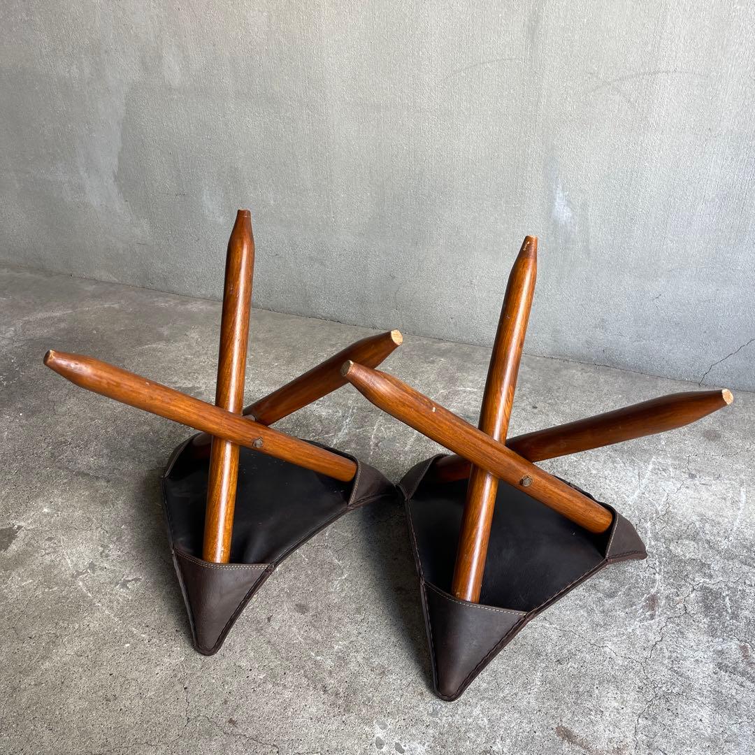 オールドビンテージ　ハンティングチェア　折り畳みチェア　本革　2脚　ハンター