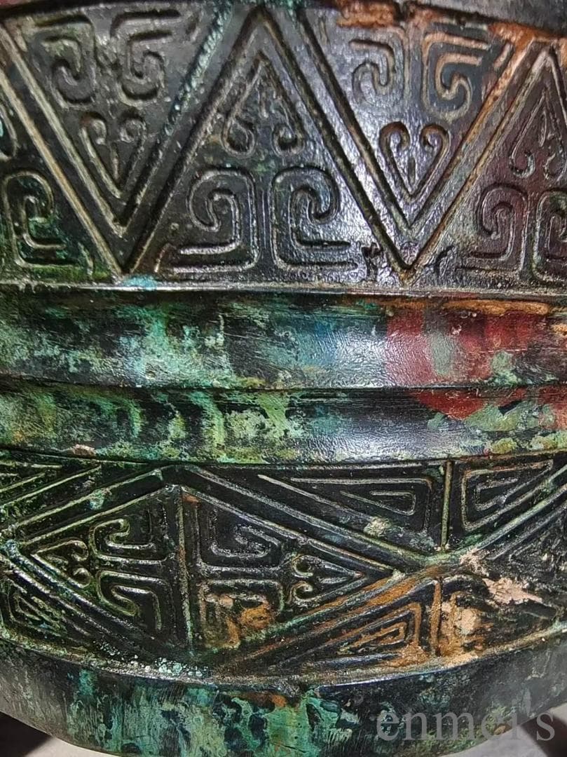 中国古美術【三鳳貯貝倉】漢代青銅銘文器皿 礼器 盛食器 純銅製 高浮彫 置物