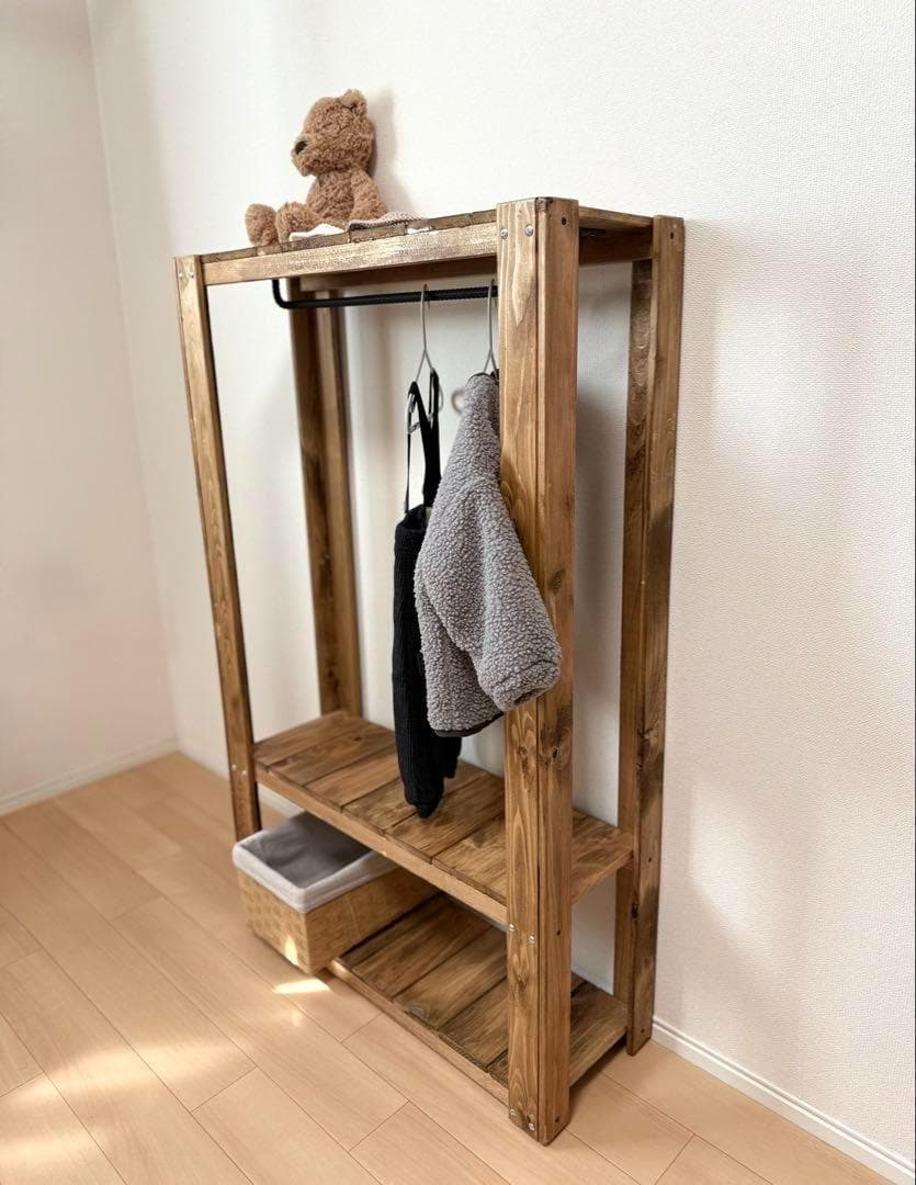 子ども用　木製ハンガーラック ナチュラルスタイル　ハンドメイド　キッズ 723